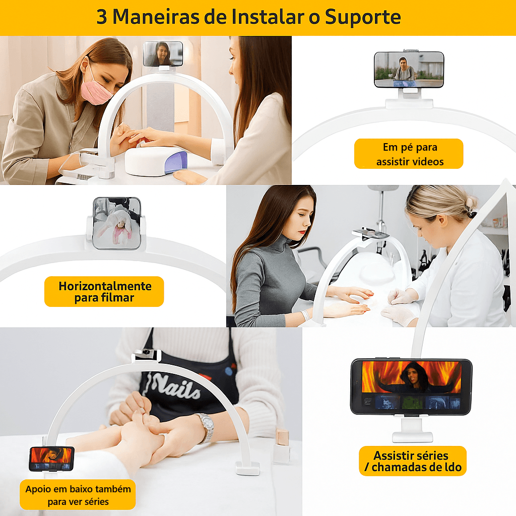 Candeeiro Meia-Lua Branco 76cm – 45W – 10 Níveis de Brilho com Suporte para Telemóvel - 4