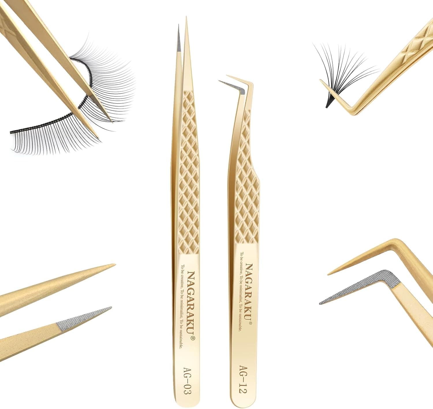 Kit 2 Pinças Nagaraku Gold Inoxidável 03+12