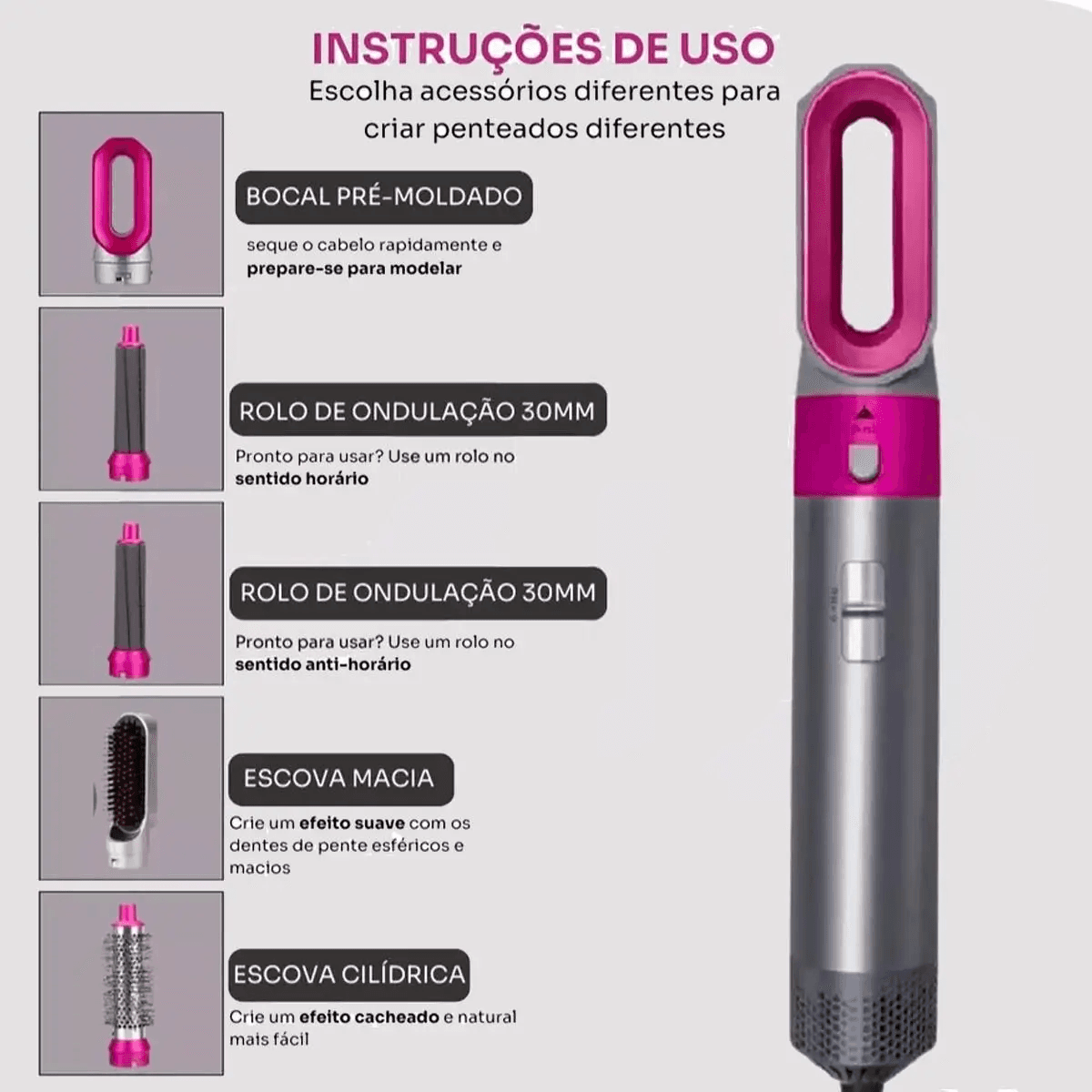 💥 EM ALTA: 5 em 1 Modelador de Cabelo e Secador de Cabelo - 2