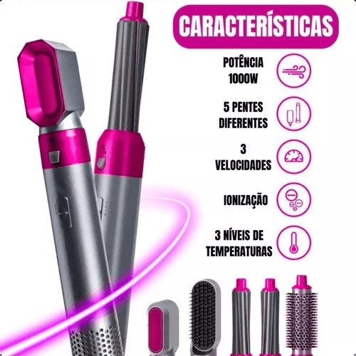 💥 EM ALTA: 5 em 1 Modelador de Cabelo e Secador de Cabelo - 9