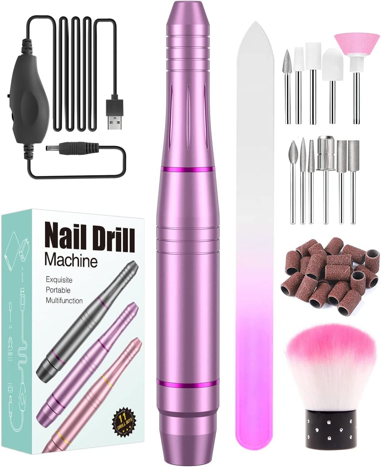 🌸 Kit Broca de Manicure e Pedicure Velocidade Ajustável Cores Variadas