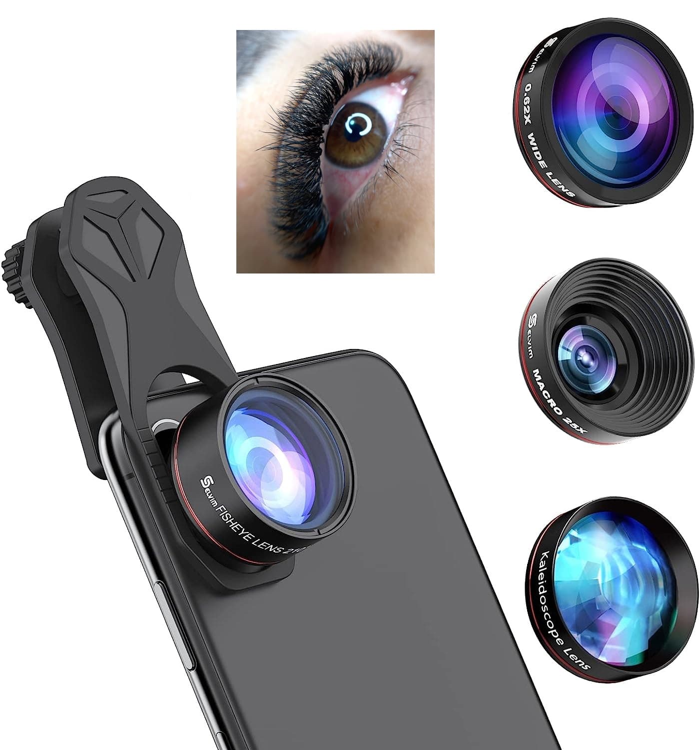 Kit 4 em 1 Lente Macro 25x para Fotos Pestanas Sobrancelhas Lábio Unhas