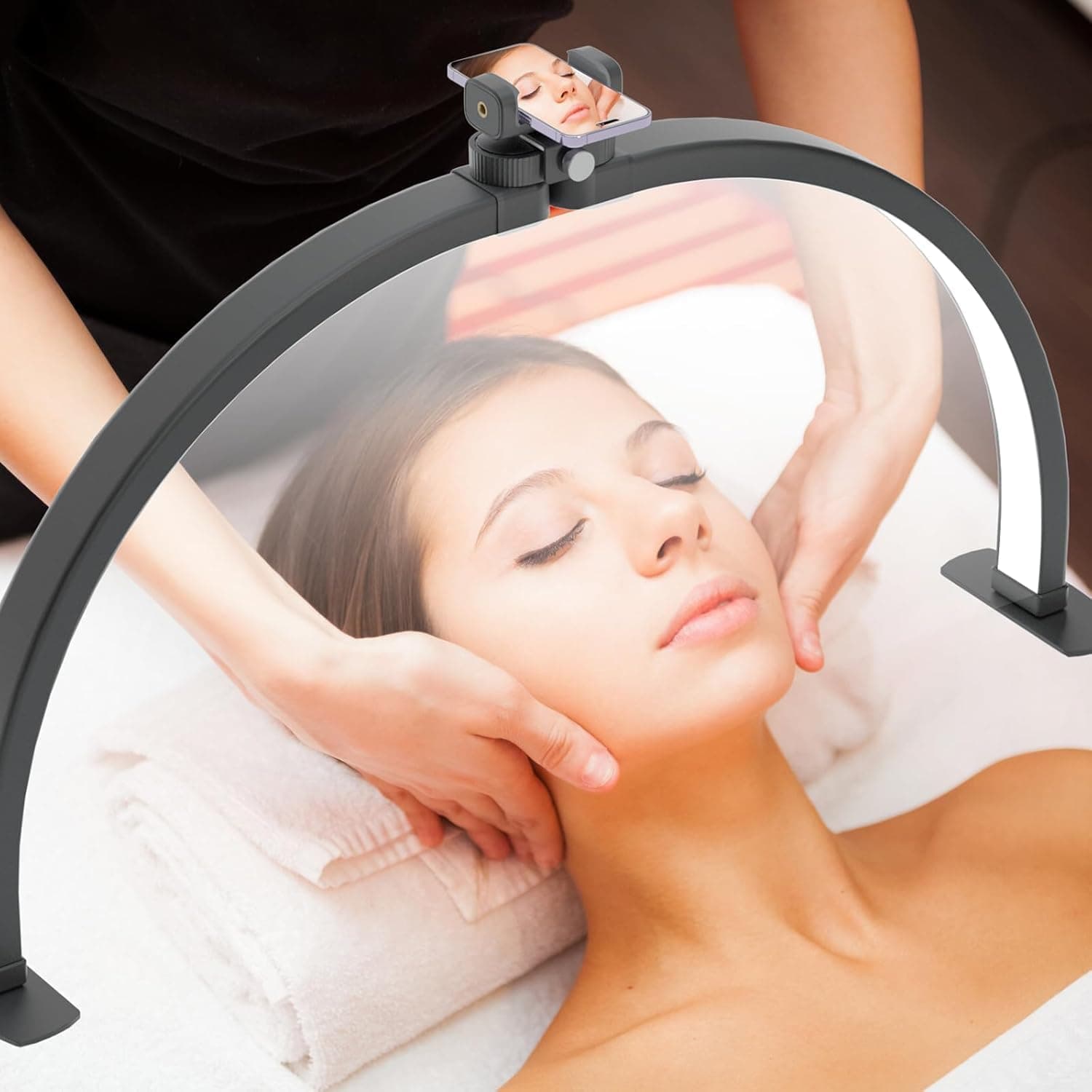 Candeeiro Meia-Lua Preto LED 42W com Suporte para Telemóvel