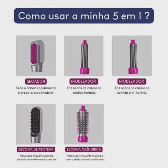 💥 EM ALTA: 5 em 1 Modelador de Cabelo e Secador de Cabelo - 3
