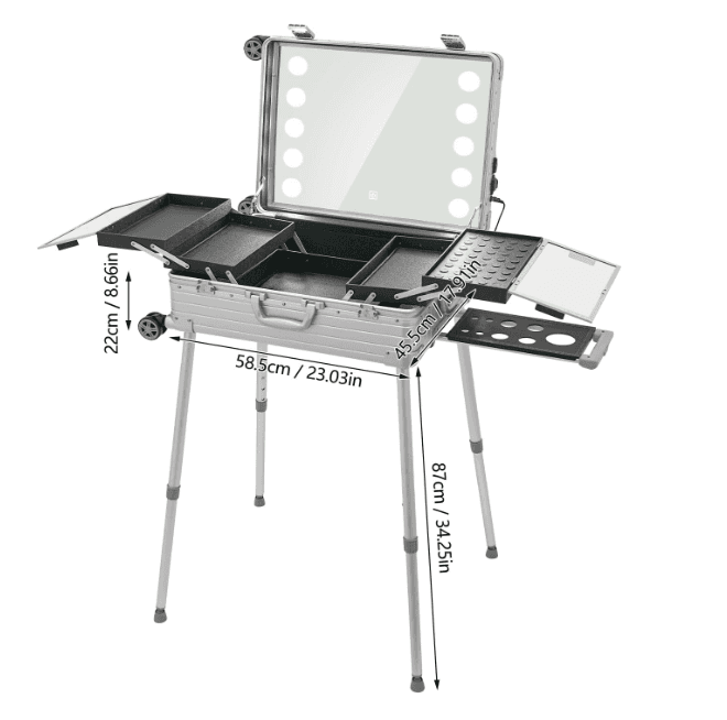 Mala Trolley Camarim Profissional com Luzes LED - Cor Prata - 3