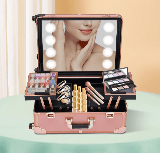 Mala Trolley Camarim Profissional com Luzes LED - Cor Rosa Gold - 4