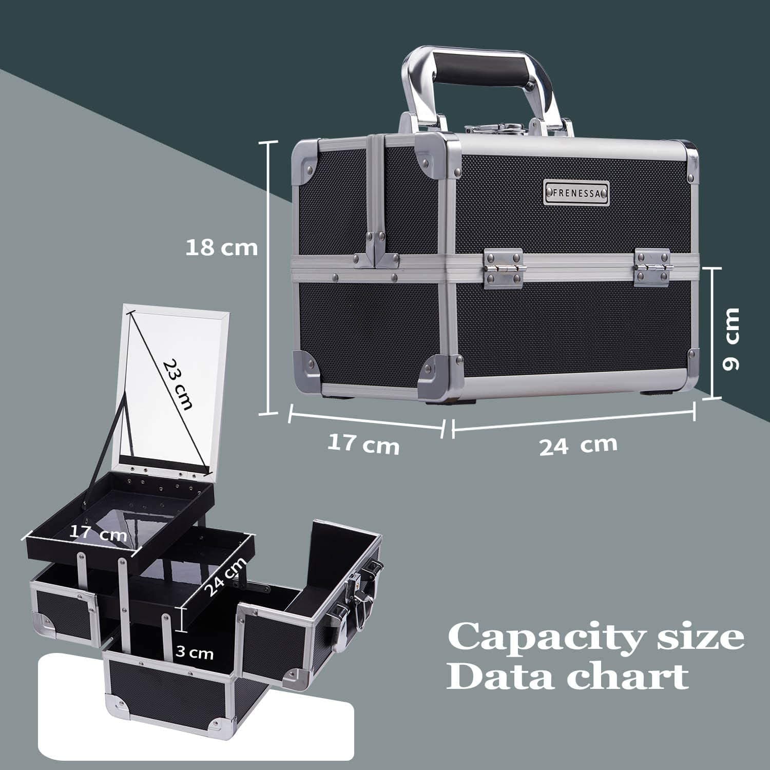 Mala Maquilhagem Profissional Preta com Espelho - 3
