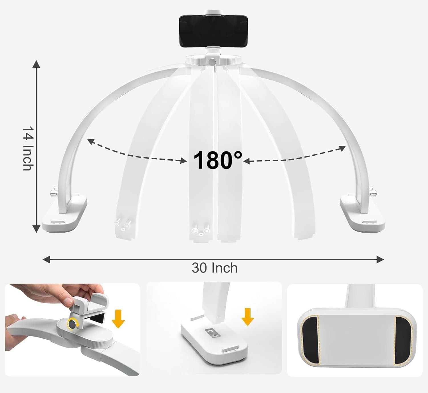Candeeiro Meia-Lua Branco 76cm – 45W – 10 Níveis de Brilho com Suporte para Telemóvel - 3