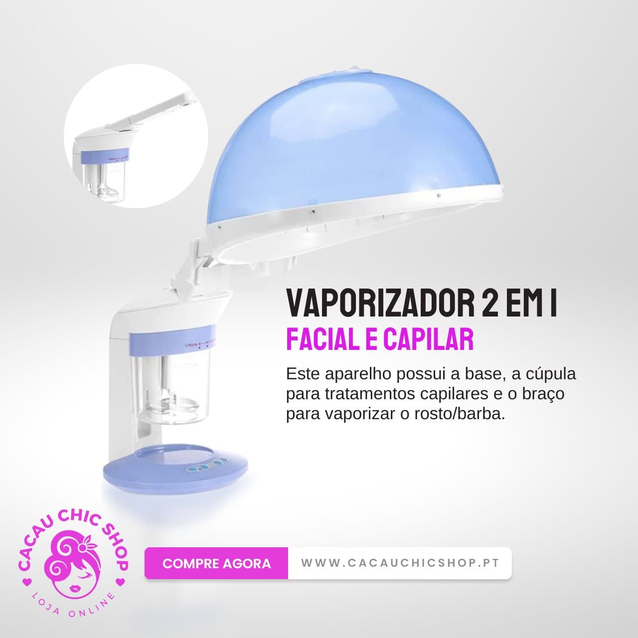 Vaporizador 2 em 1 Facial e Capilar Vapor de Ozono