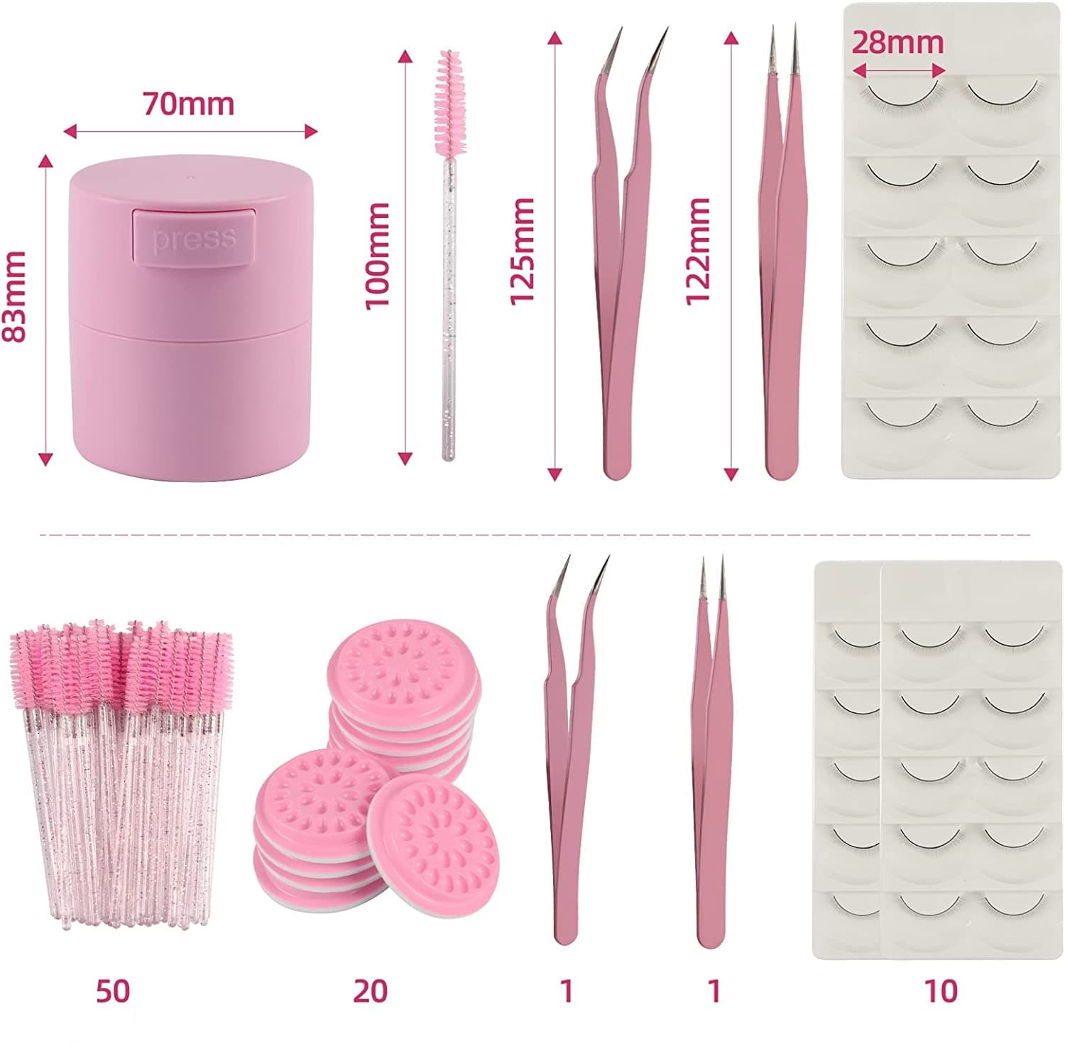 🌸 Kit Ferramentas Extensão de Pestanas Cor de Rosa - 5