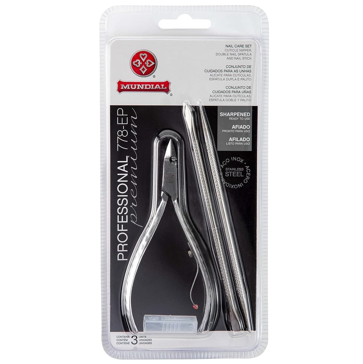 Kit Alicate de Cutícula + Espátula + Palito 778-EP Inox Mundial