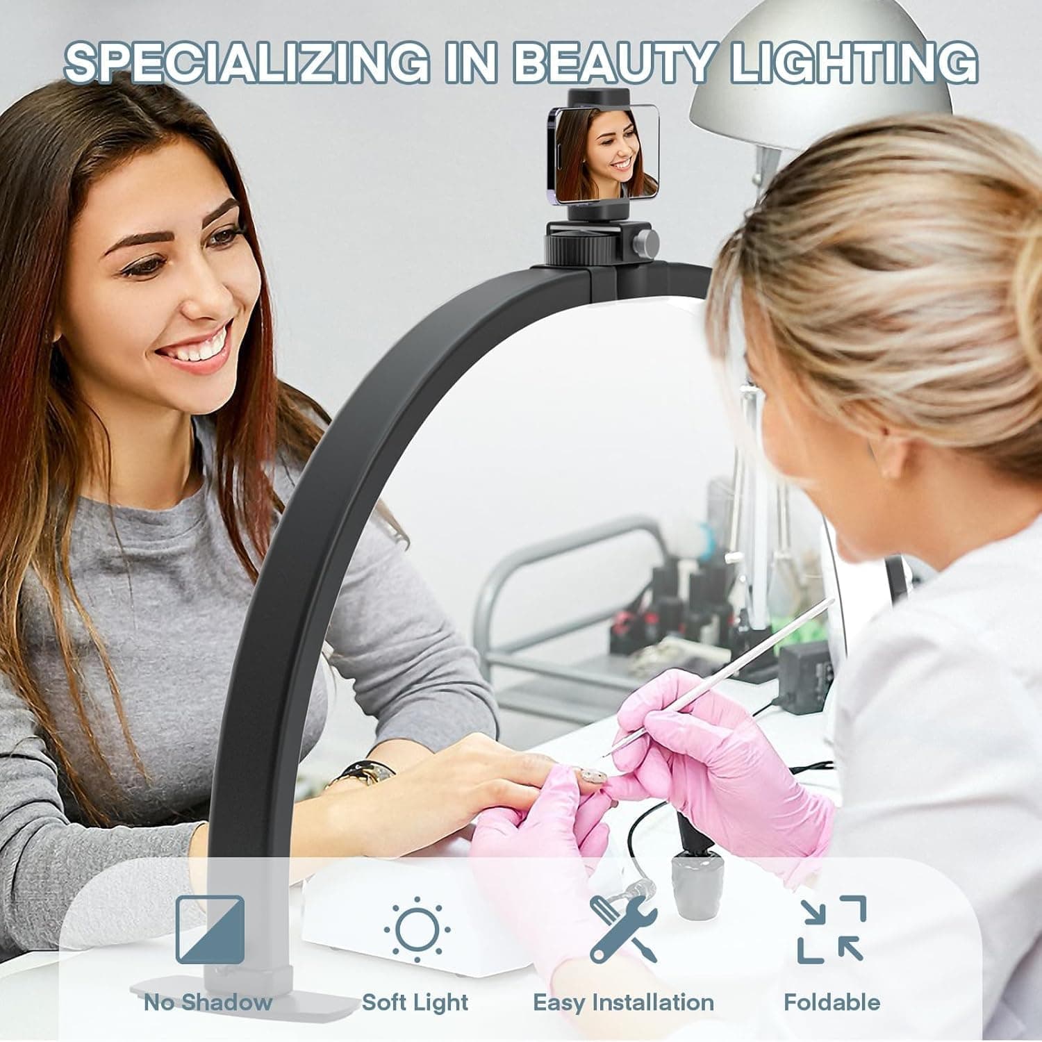 Candeeiro Meia-Lua Preto LED 42W com Suporte para Telemóvel - 3