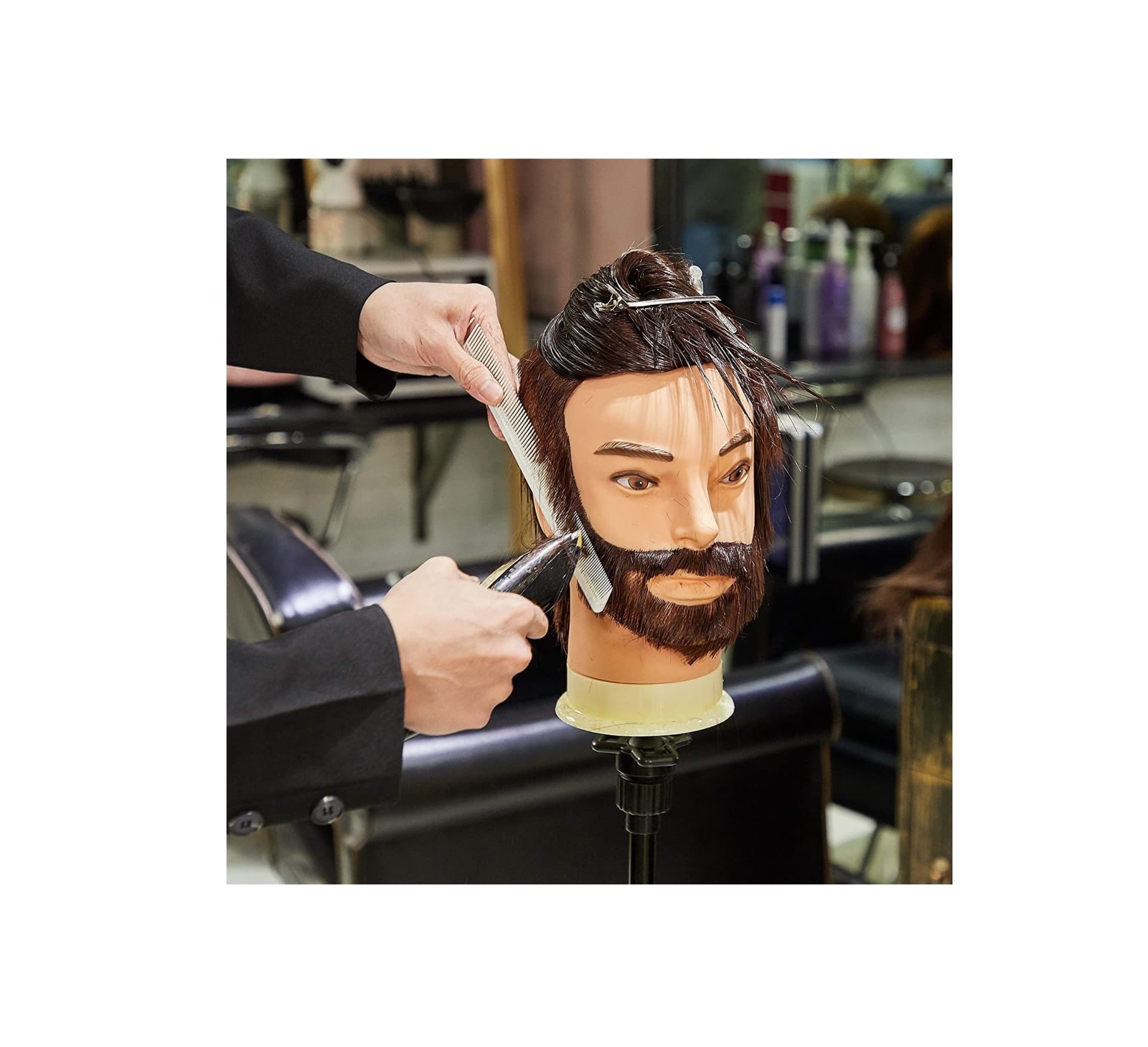 Cabeça de Treino Masculino Cabeleireiro e Barbeiro 100% Cabelo Humano - 3