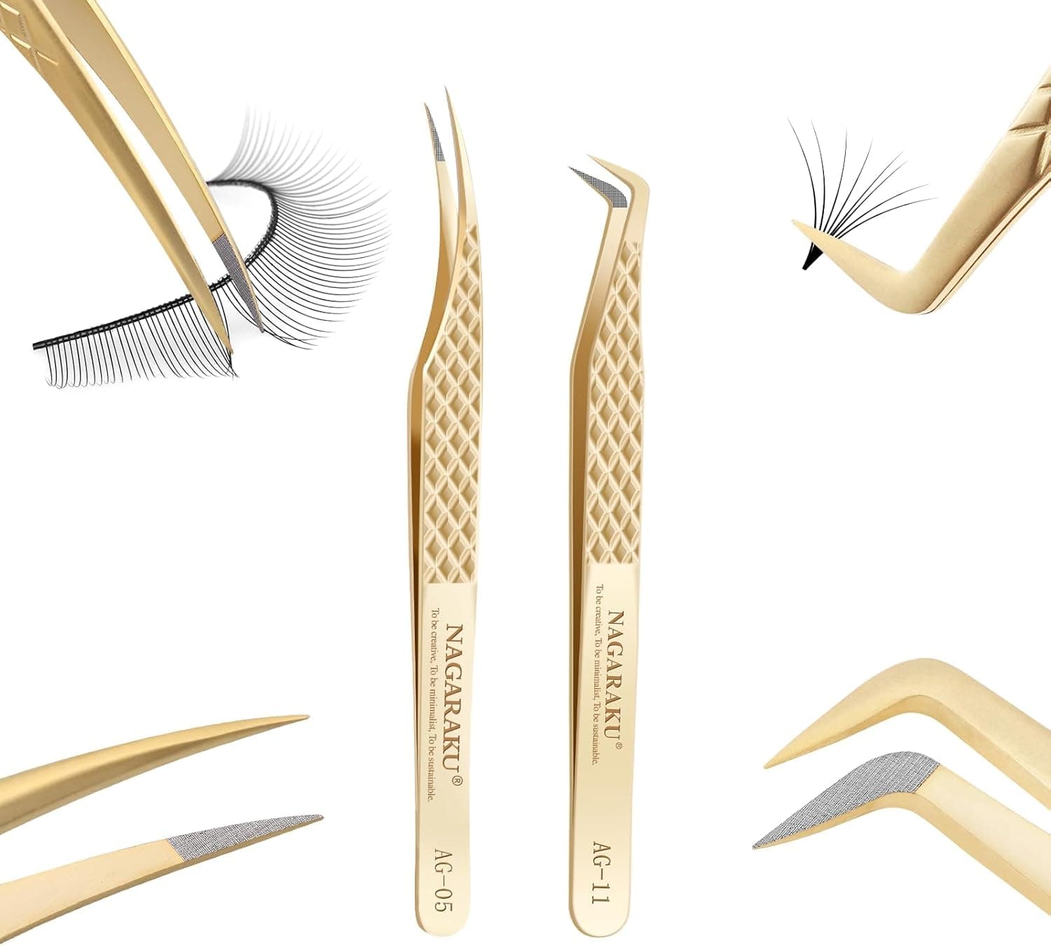 Kit 2 Pinças Nagaraku Gold Inoxidável 05+11