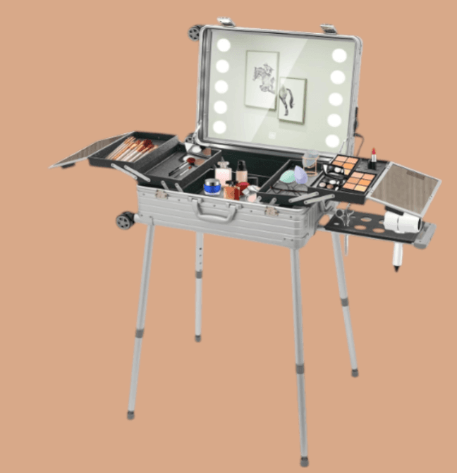 Mala Trolley Camarim Profissional com Luzes LED - Cor Prata