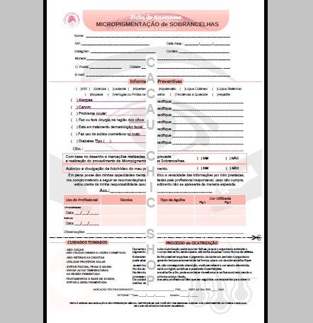 Ficha Anamnese Micropigmentação Microblading Bloco 100 Folhas - 1