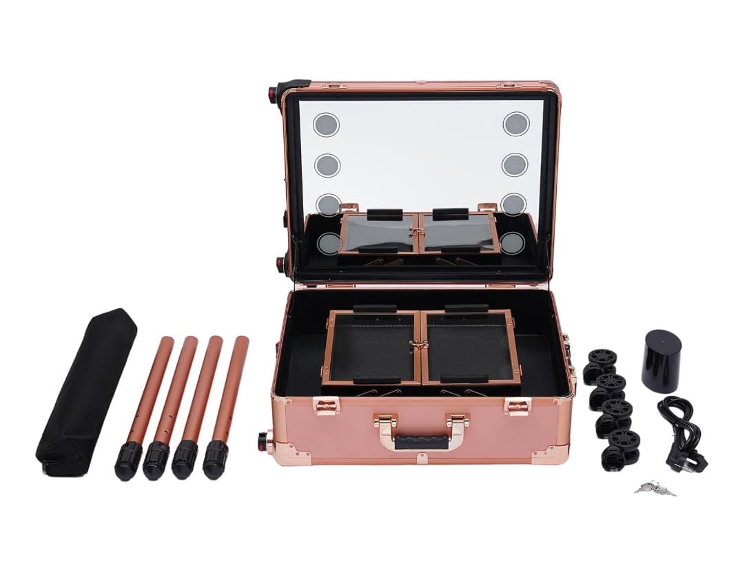 Mala Trolley Camarim Profissional com Luzes LED - Cor Rosa Gold - 3