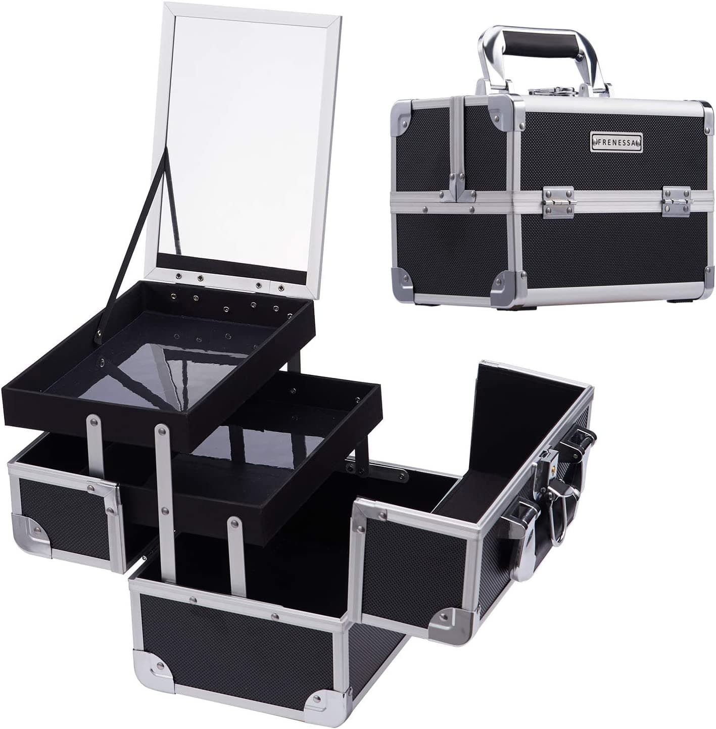 Mala Maquilhagem Profissional Preta com Espelho