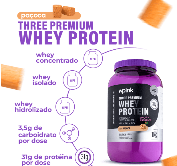 Three Premium Whey Protein Paçoca 3W - (1kg) - Wp - 3