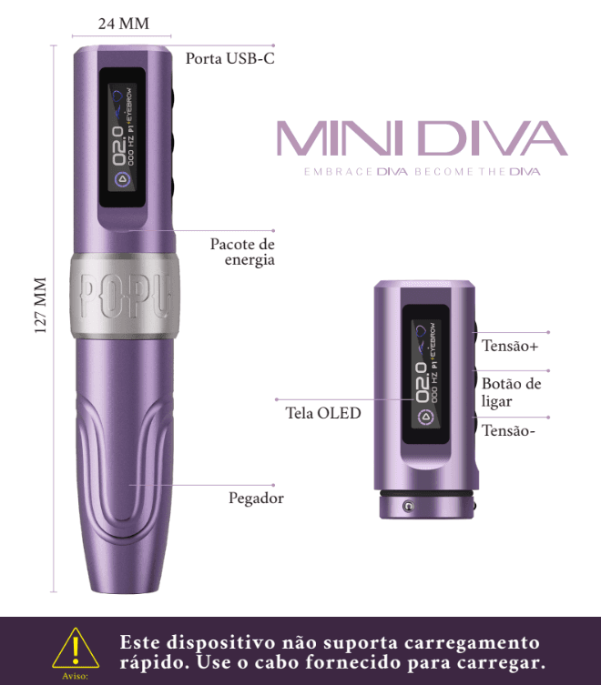 Dermógrafo Pen POPU Mini Diva 3.0 Sem fio + Mala - 11