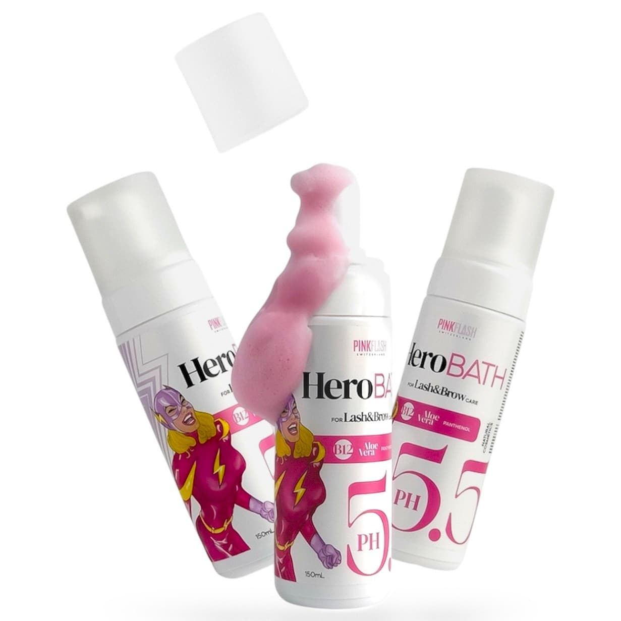 Pink Flash Hero Bath – Espuma de Limpeza Rosa Lash & Brow