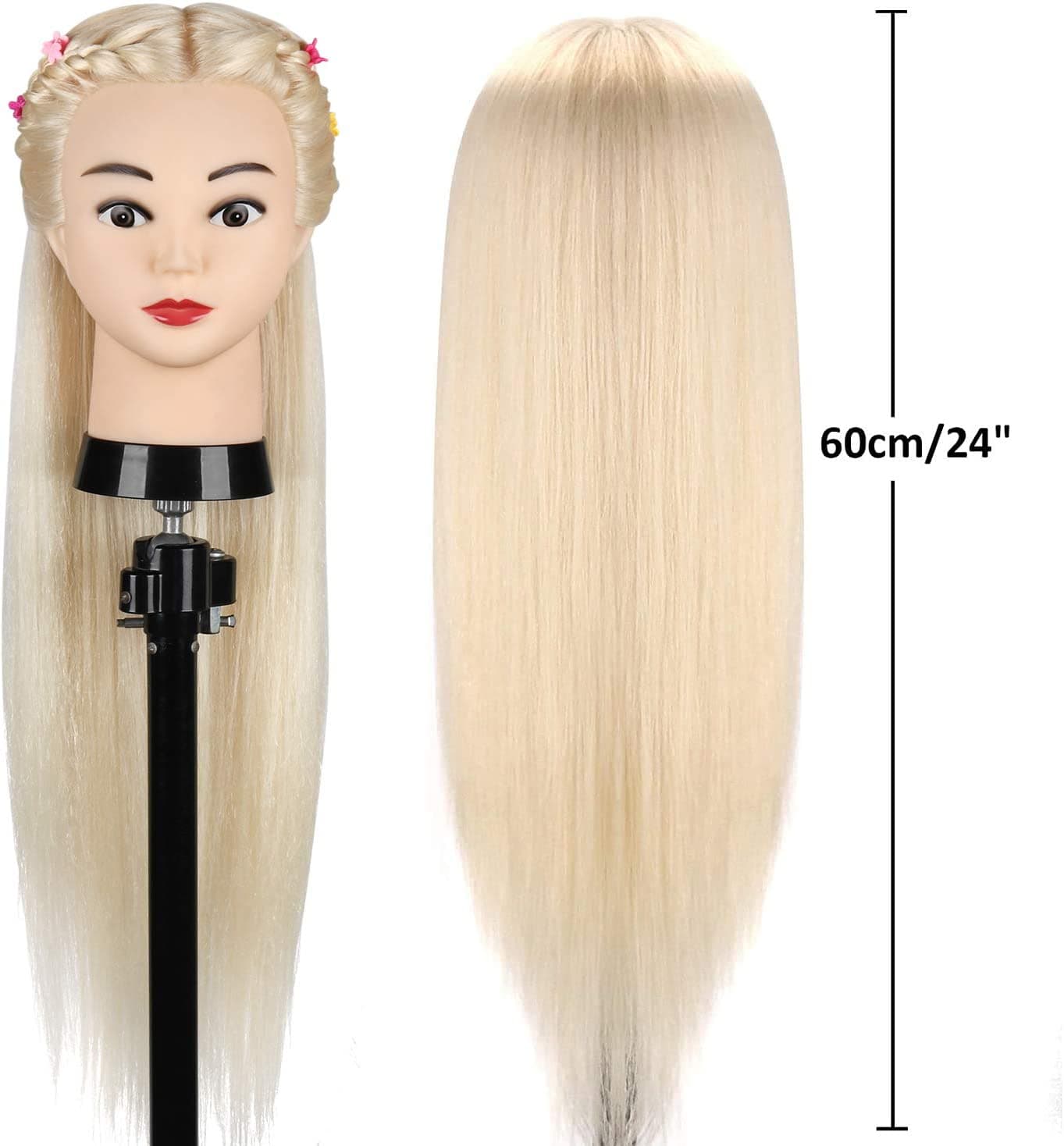 Cabeça de Manequim 60cm com 70% Cabelo Real com Suporte de Mesa + Acessórios - 5