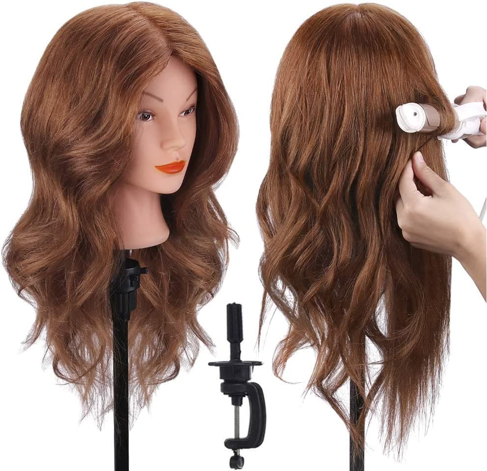 Cabeça de Manequim 45cm 100% Cabelo Humano + Suporte + Acessórios