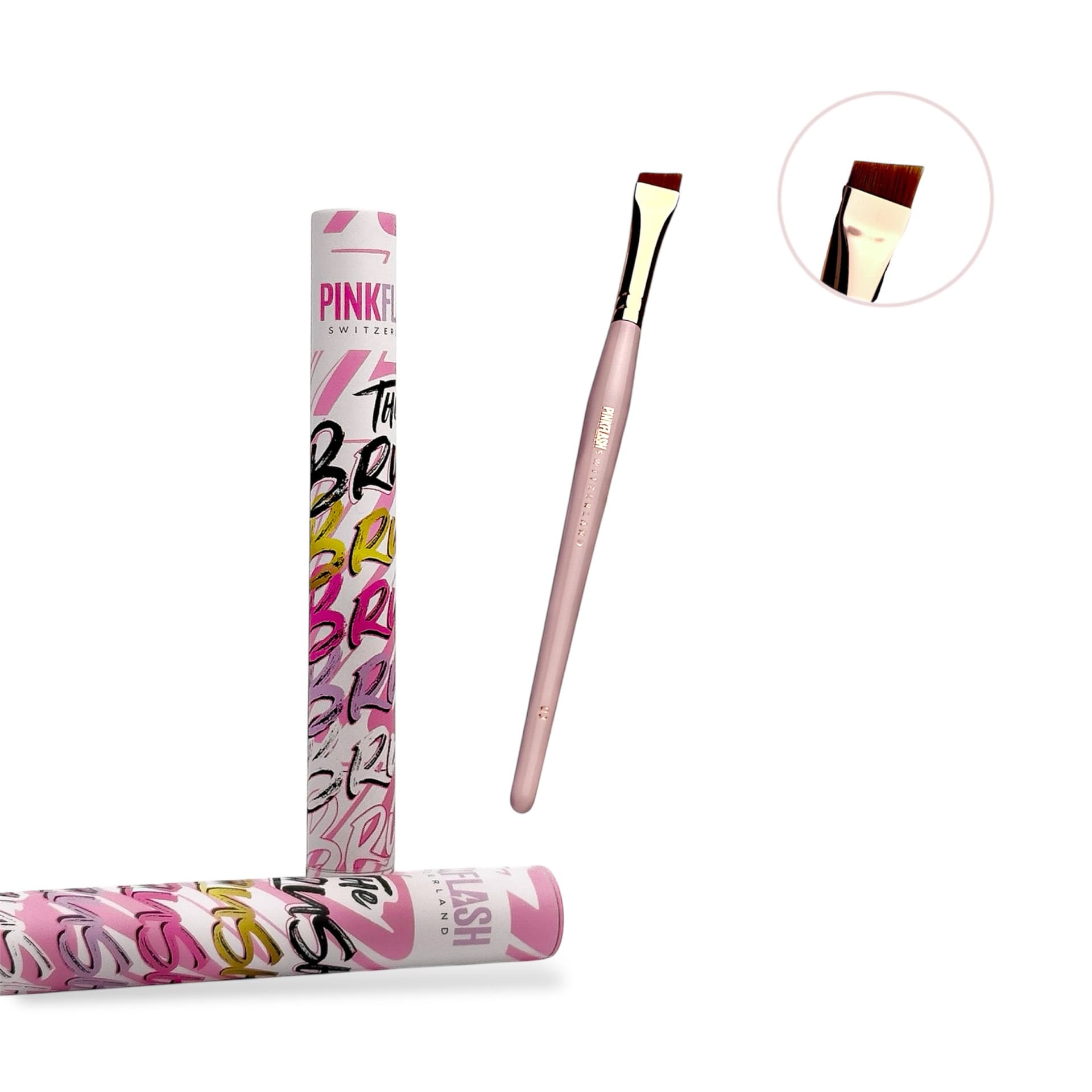 Pink Flash Brush 03 – Pincel Precisão Angular para Tintura de Sobrancelhas