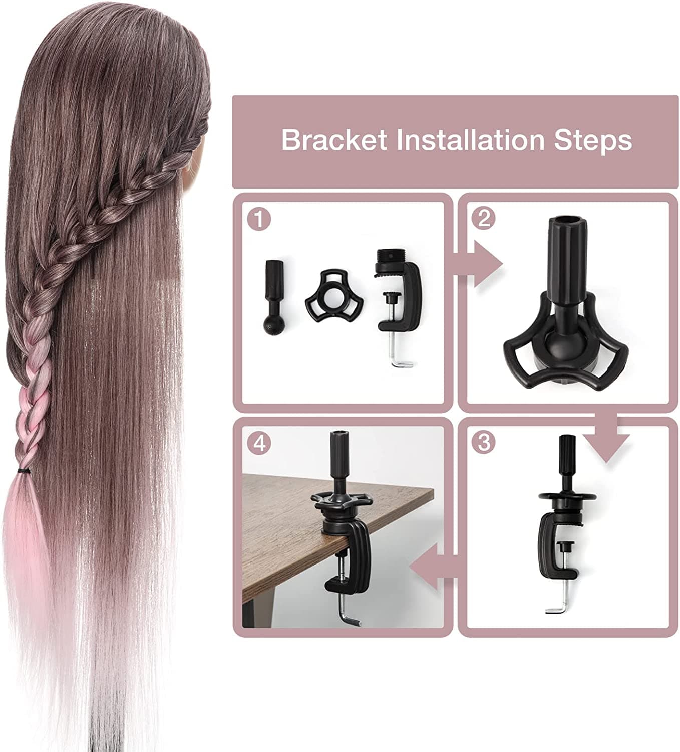 🌸 Cabeça de Treino Rosa 66-71cm Sintética - 5