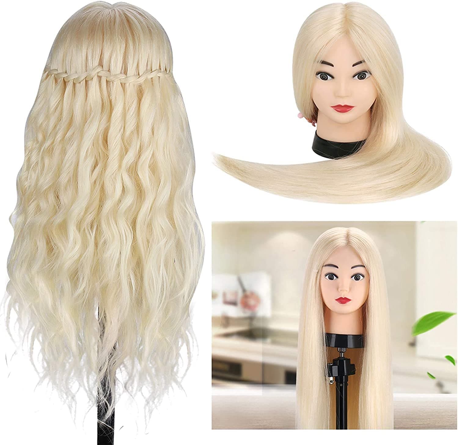 Cabeça de Manequim 60cm com 70% Cabelo Real com Suporte de Mesa + Acessórios - 4