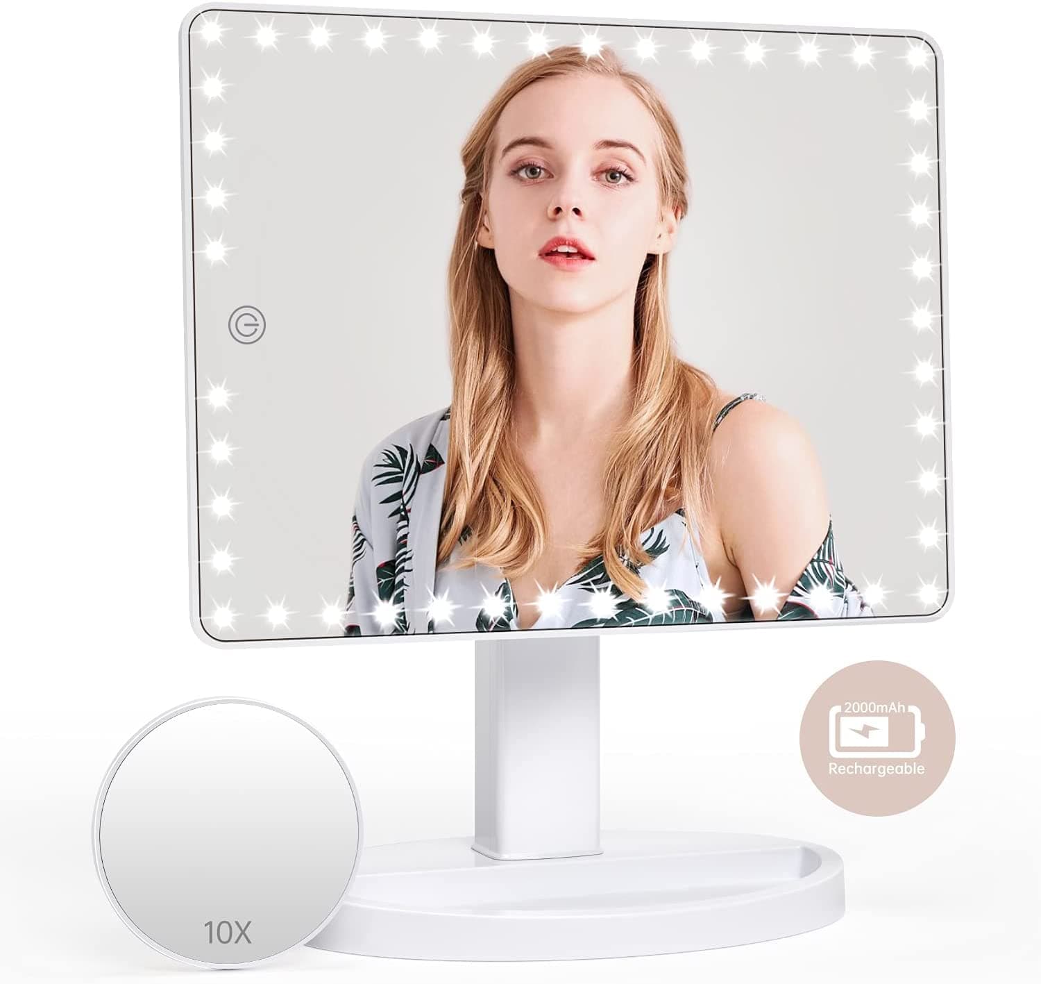 Espejo de Mesa XL LED Pantalla Táctil 360° Ajustable Blanco o Negro - 2
