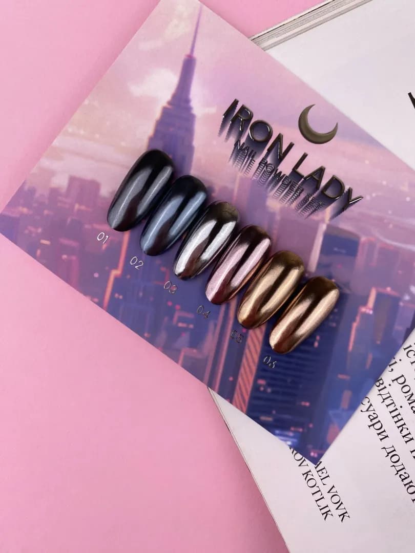 Kit Iron Lady Nail Powder – Pó Metálico Premium (6 cores) – LUNAmoon - 3