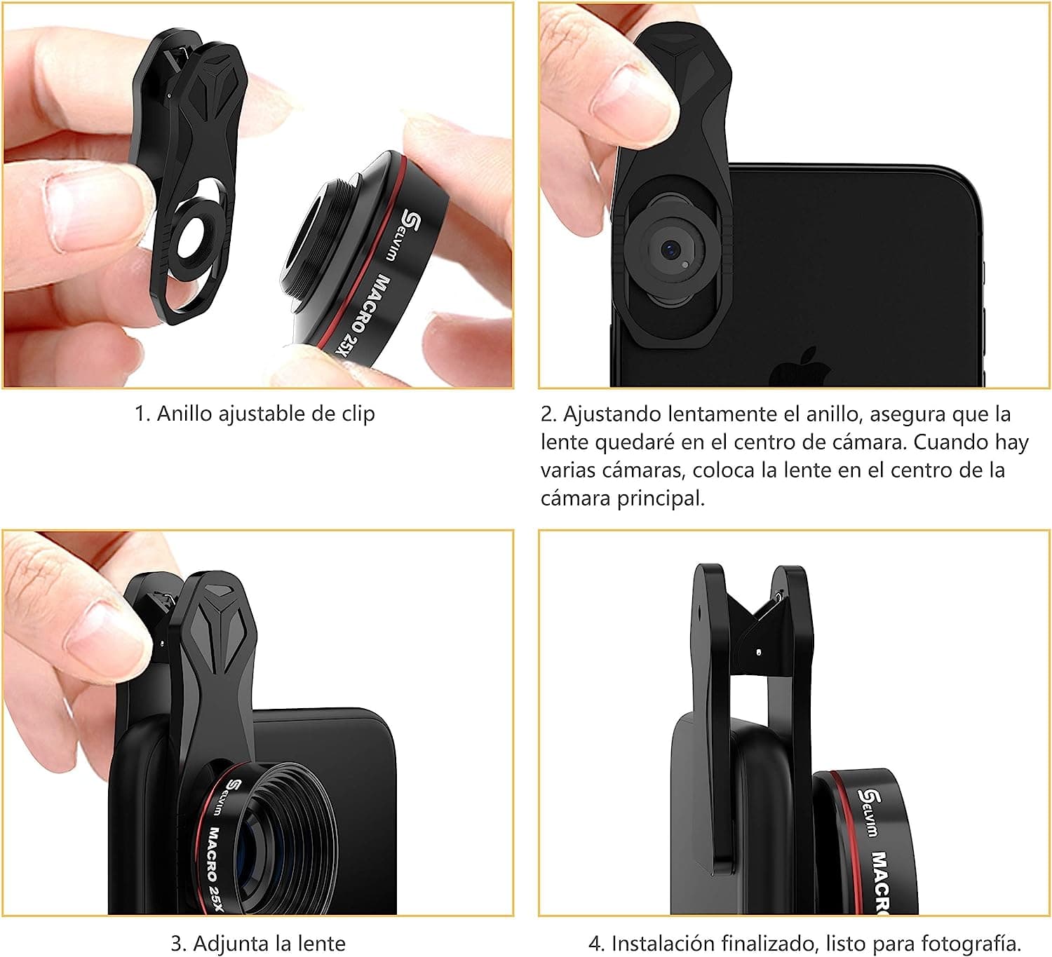 Kit 4 em 1 Lente Macro 25x para Fotos Pestanas Sobrancelhas Lábio Unhas - 5