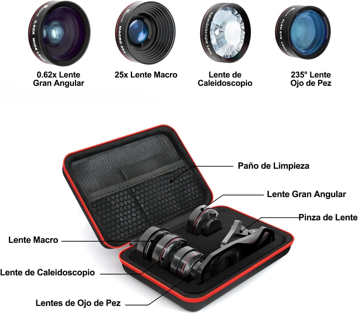 Kit 4 em 1 Lente Macro 25x para Fotos Pestanas Sobrancelhas Lábio Unhas - 3